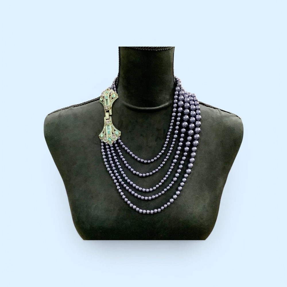 Heidi Daus  multi strand navy pearl necklace with Swarovski crystal clasp NIB - Picture 10 of 16